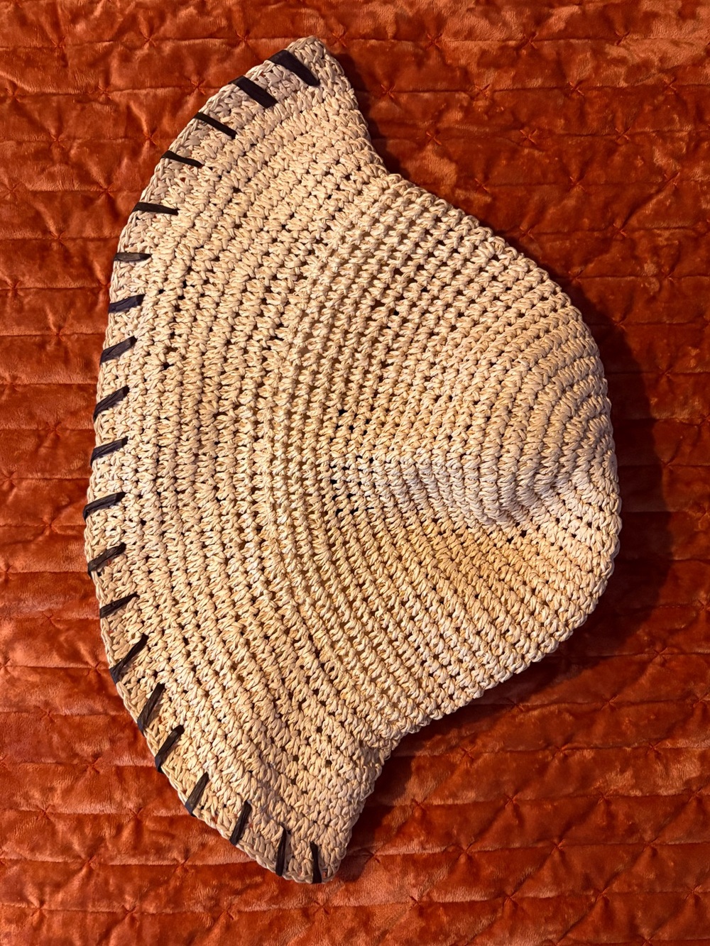 Marcus Adler Woven Straw Sun Hat with Black  Trim - Made entirely of Paper